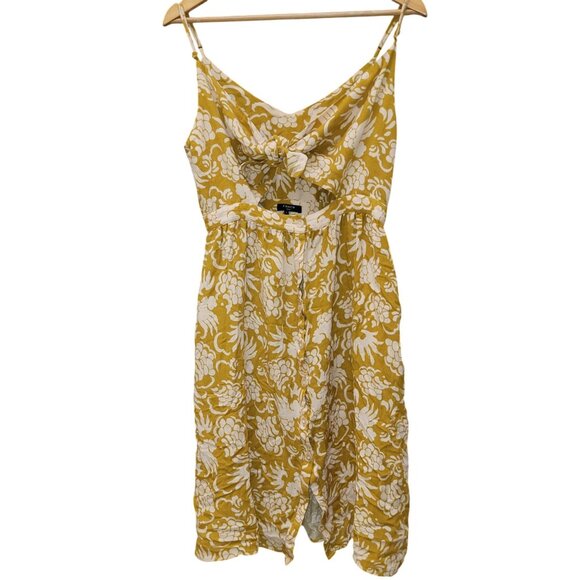 Frnch Paris Womens Floral Sleeveless Dress L Cotton Blend Mustard & White - Picture 2 of 6